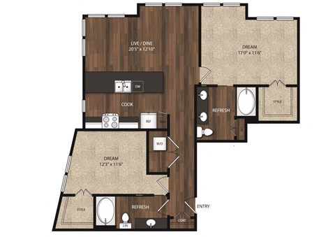 Main Street Flats Apartments Phase II 2x2 E Floor Plan